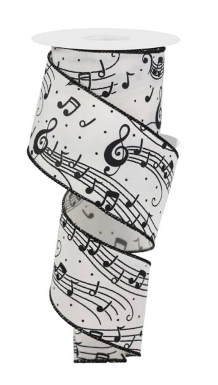 Wired Black and Ivory Music Note Ribbon- 2.5”x10 Yards