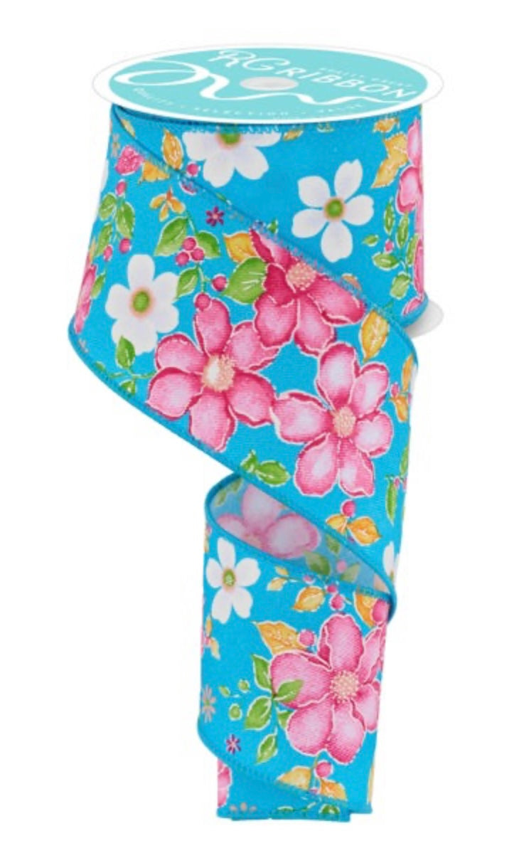 10 Yard - 2.5” Wired Watercolor Flower Ribbon