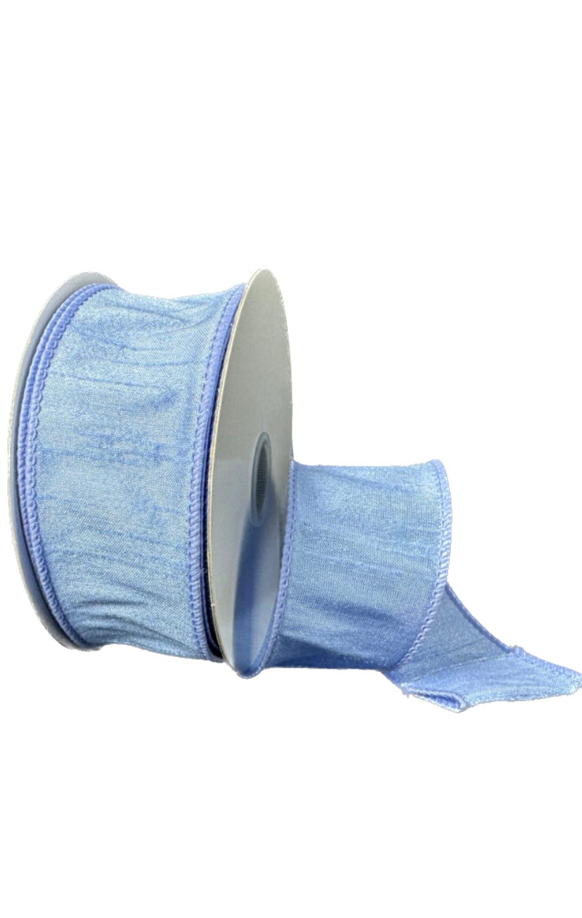 10 Yards - 1.5” Wired Iris Blue Faux Dupioni Ribbon