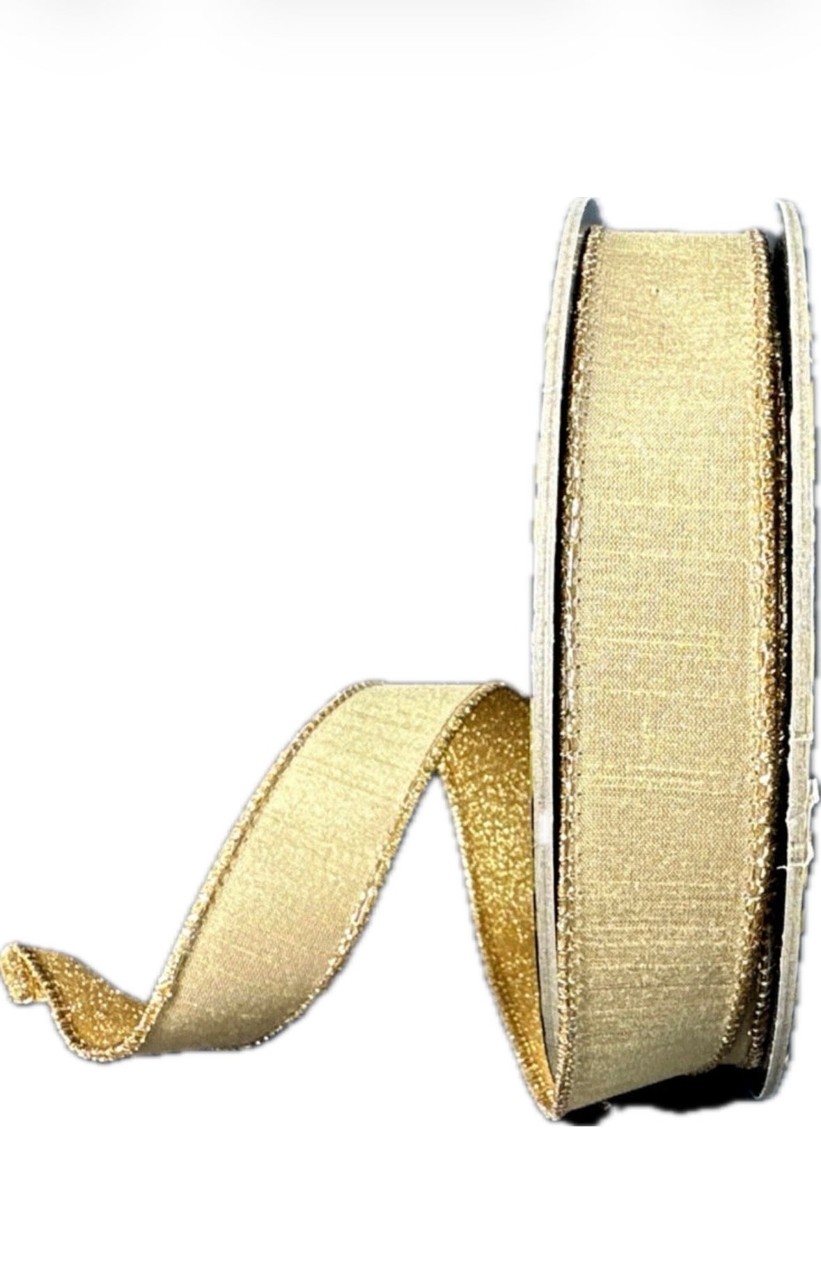Wired Gold Dupioni/Gold Glitter Back Ribbon- 1”x10” Yards