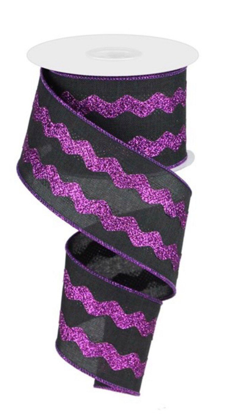 10 Yards - 2.5” Wired Black and Purple Ric Rac Ribbon