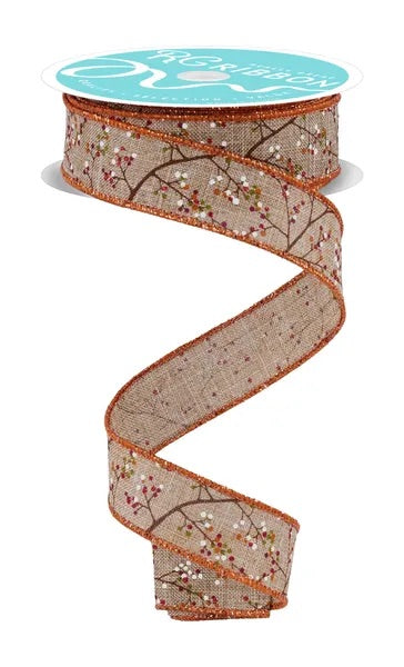 Wired Mini Berry Branch Ribbon-7/8”x10 Yards
