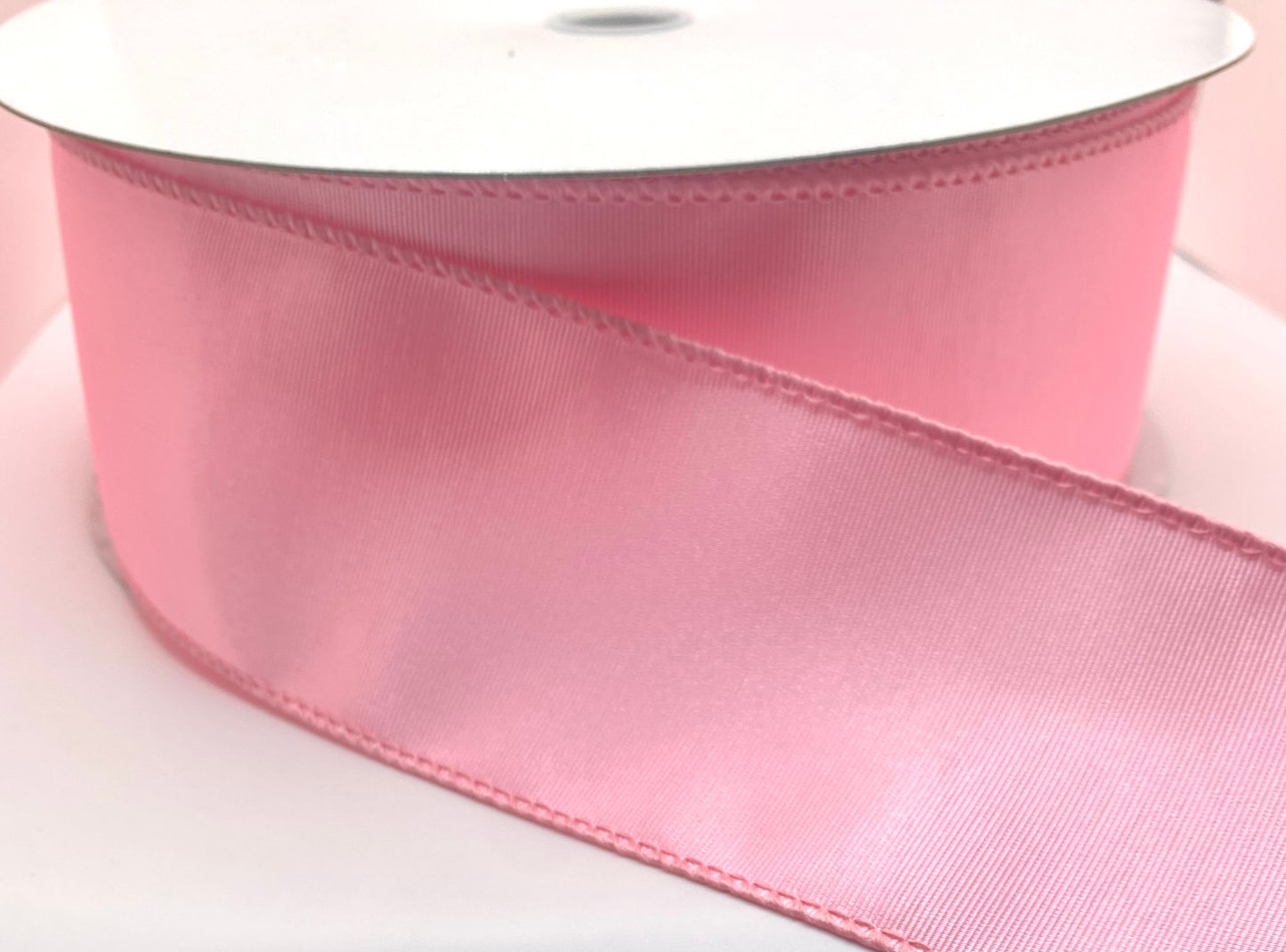 50 Yards - 2.5” Wired Pink Ribbed Satin Ribbon
