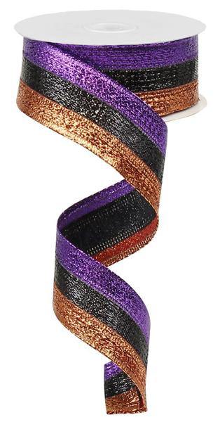 Wired Purple, Black, and Orange Glitter Stripe Ribbon- 1.5” x10 Yards