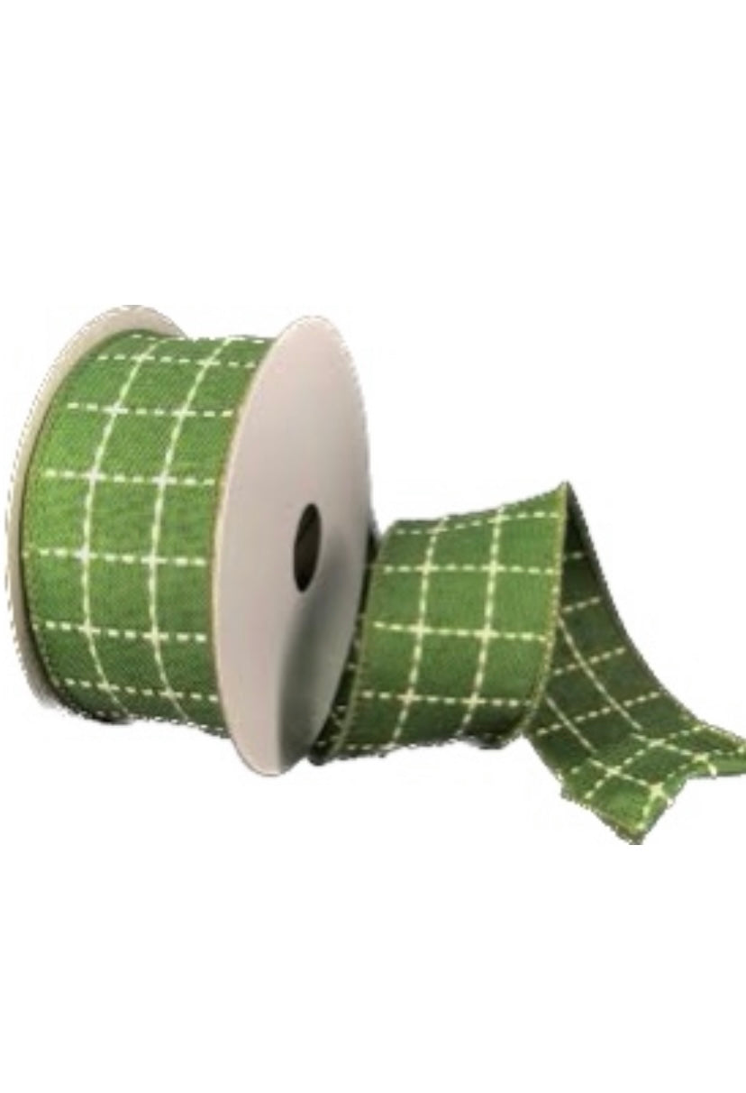 Wired Olive Green and Cream Check Ribbon- 1.5”x10 Yards