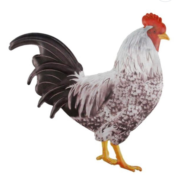 12”x11.75” Metal Embossed Black and White Rooster/Chicken Wreath Sign