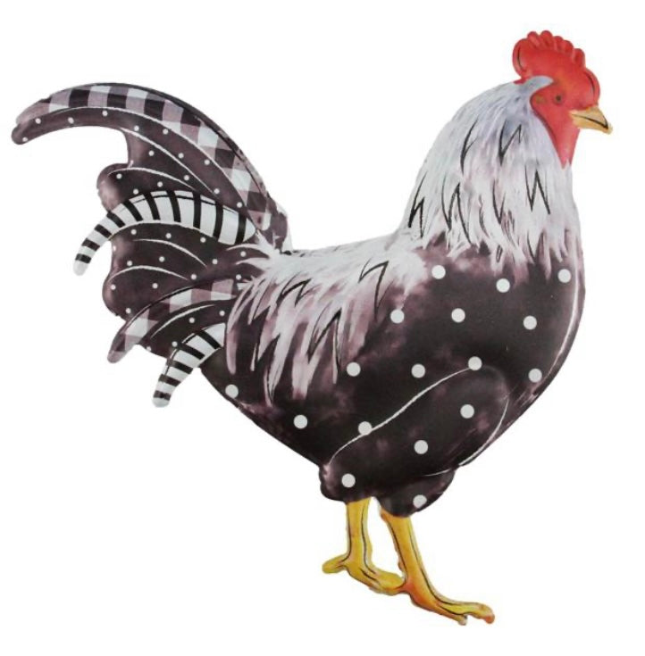 12”x11.75” Metal Embossed Polka Dot Rooster/Chicken Wreath Sign