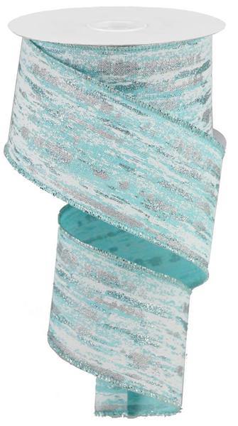 10 Yards - 2.5” Wired Ice Blue, White and Silver Metallic Streak Ribbon