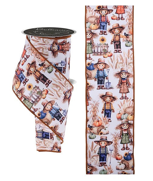 Wired Fall Foliage Scarecrow Ribbon- 4”x10 Yards