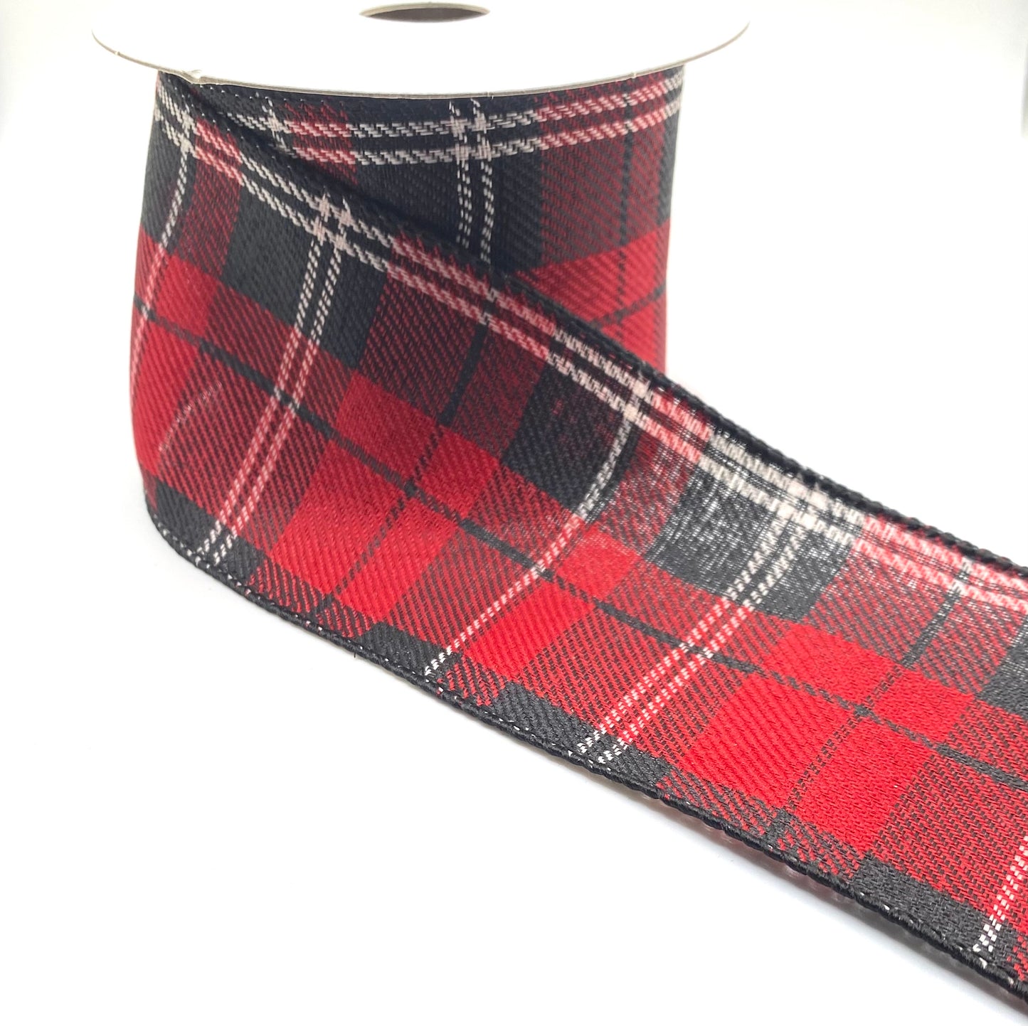 10 Yards - 2.5” Wired Red and Black Plaid with Thin White Lines Ribbon