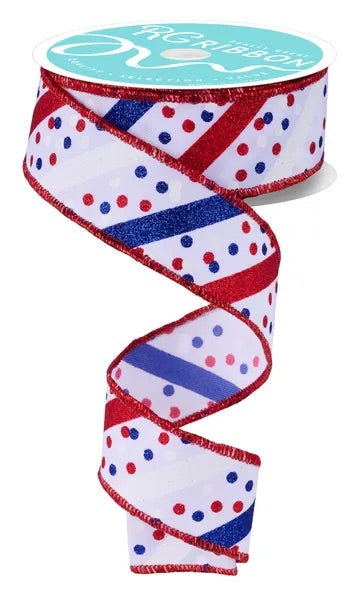 Wired Patriotic Glitter Dot Confetti Ribbon-1.5”x10 Yards