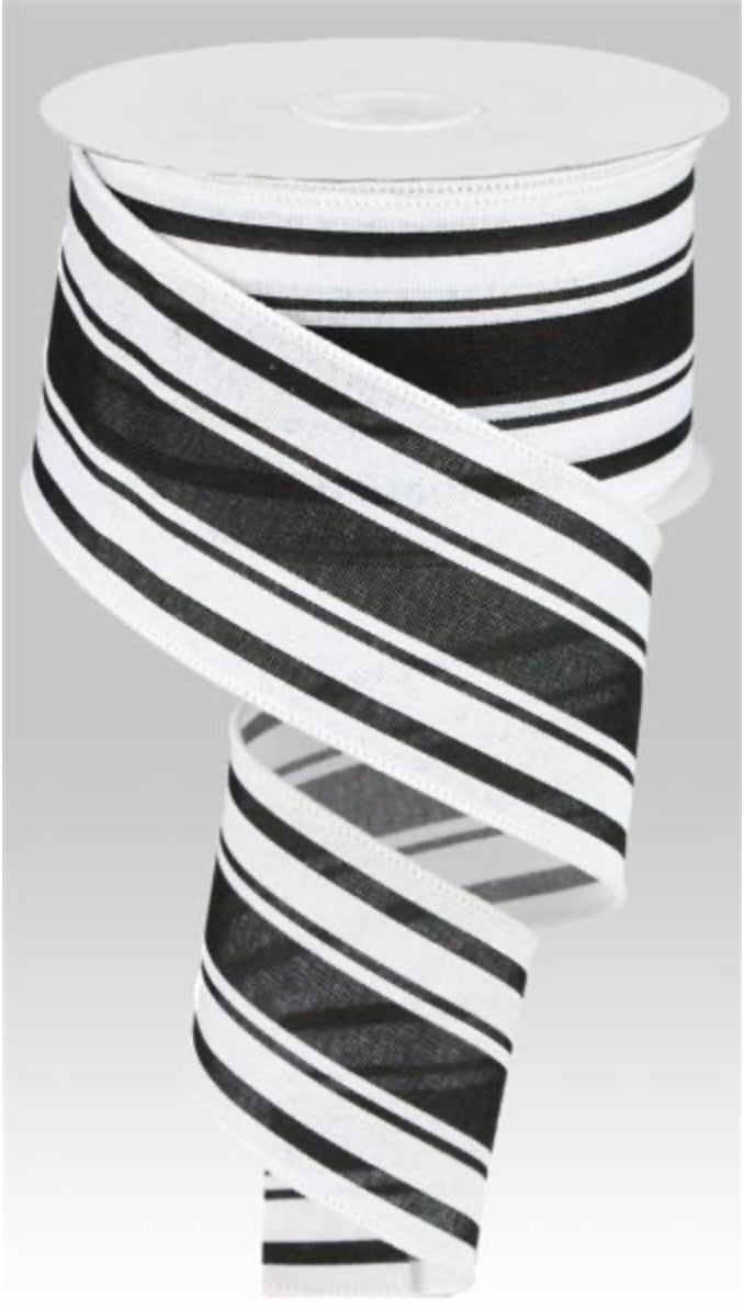 10 Yard - 2.5” Wired Black and White Farmhouse Stripe Ribbon
