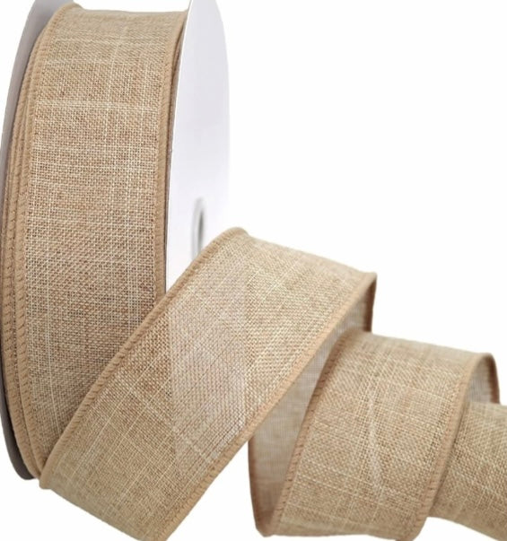 50 Yards - 1.5” Wired Natural Linen Ribbon