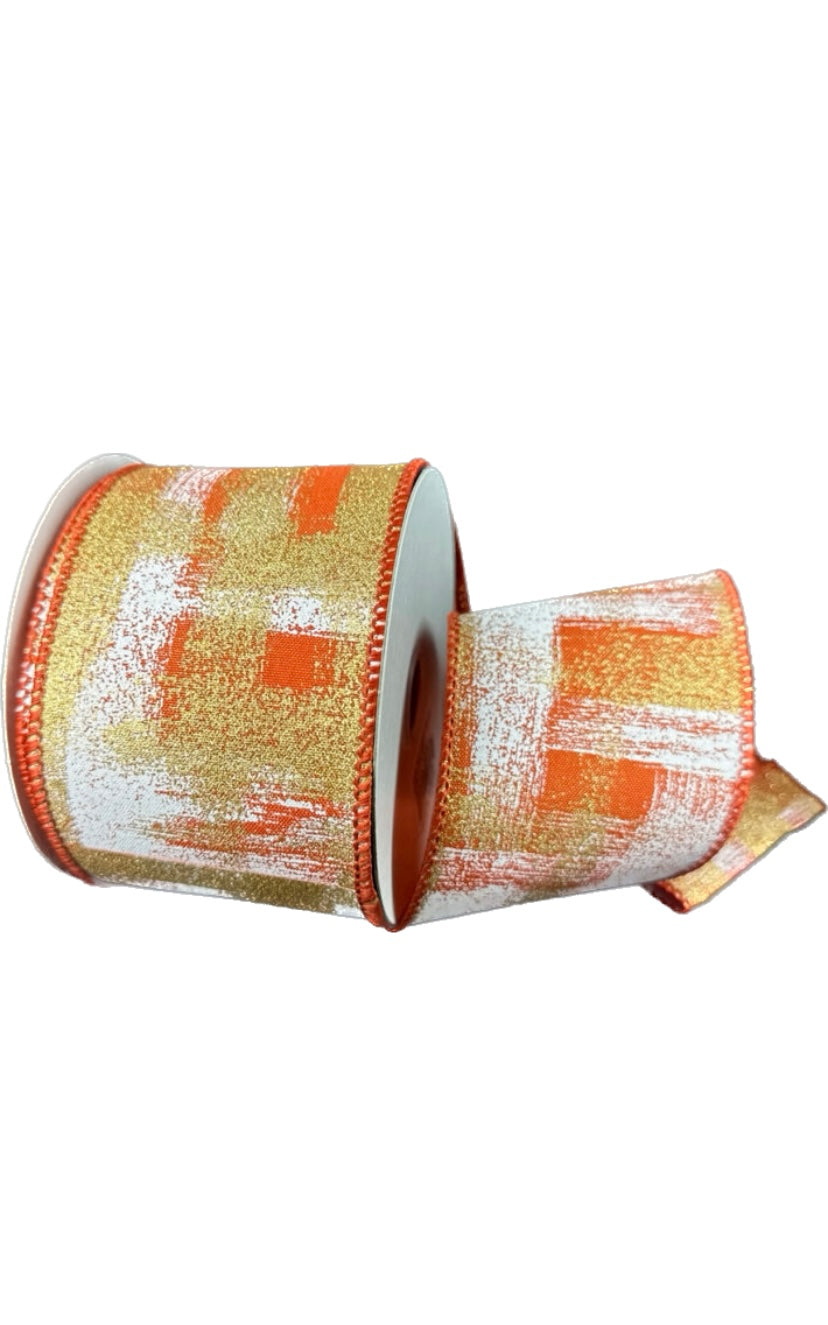Wired Rust Premium Satin White/Gold Abstract Ribbon-2.5”x10 Yards