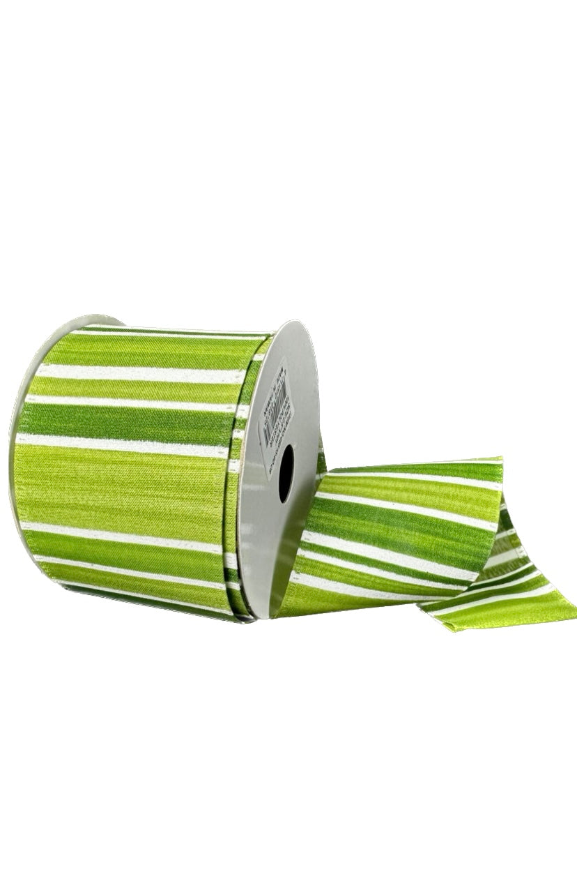 Wired Green Moss White Stripe Ribbon-2.5”x10 Yards