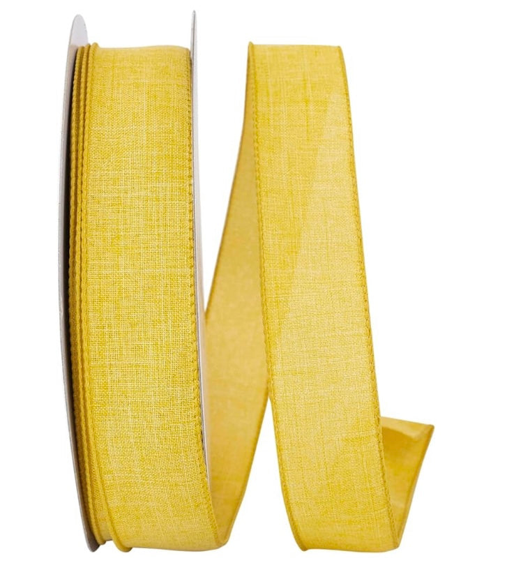 Wired Sunflower Yellow Poly Linen Ribbon- 1.5”x50 Yards