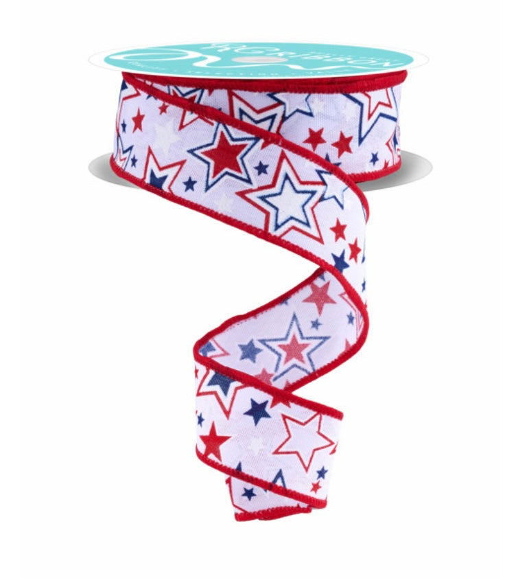 10 Yards - 1.5” Wired Patriotic Stars Ribbon
