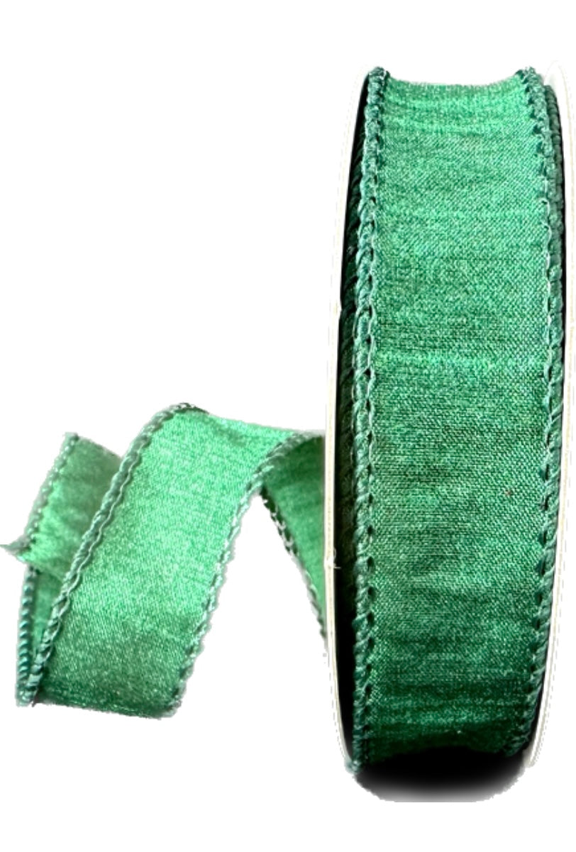 Wired Dark Green Faux Dupioni Ribbon- 7/8”x10 Yards