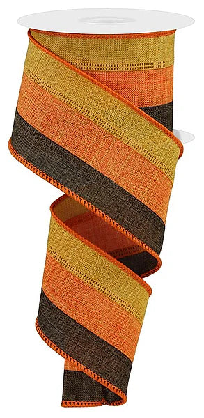 Wired Dark Mustard/Orange/Brown Stripe Ribbon- 2.5”x10 Yards
