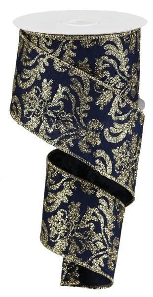 Wired Bold Damask Faux Dupioni Ribbon- 2.5”x10 Yards