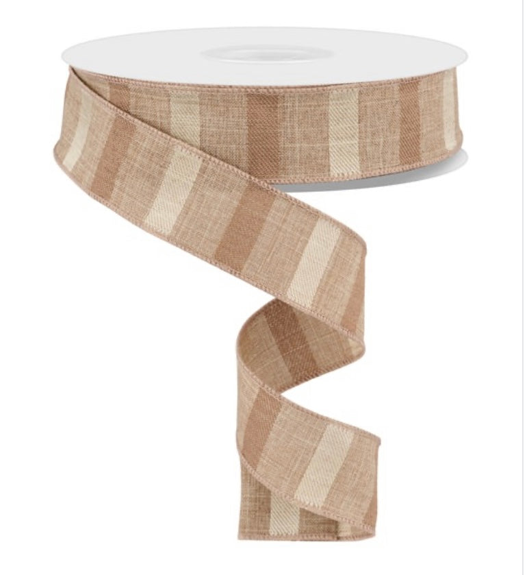 Wired Cream, Beige, and Natural Woven Multi Stripe Ribbon- 1.5”x50 Yards
