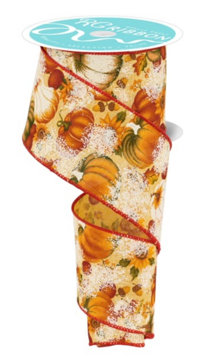 10 Yards - 2.5” Wired Fall Pumpkin Sunflower Acorn Ribbon