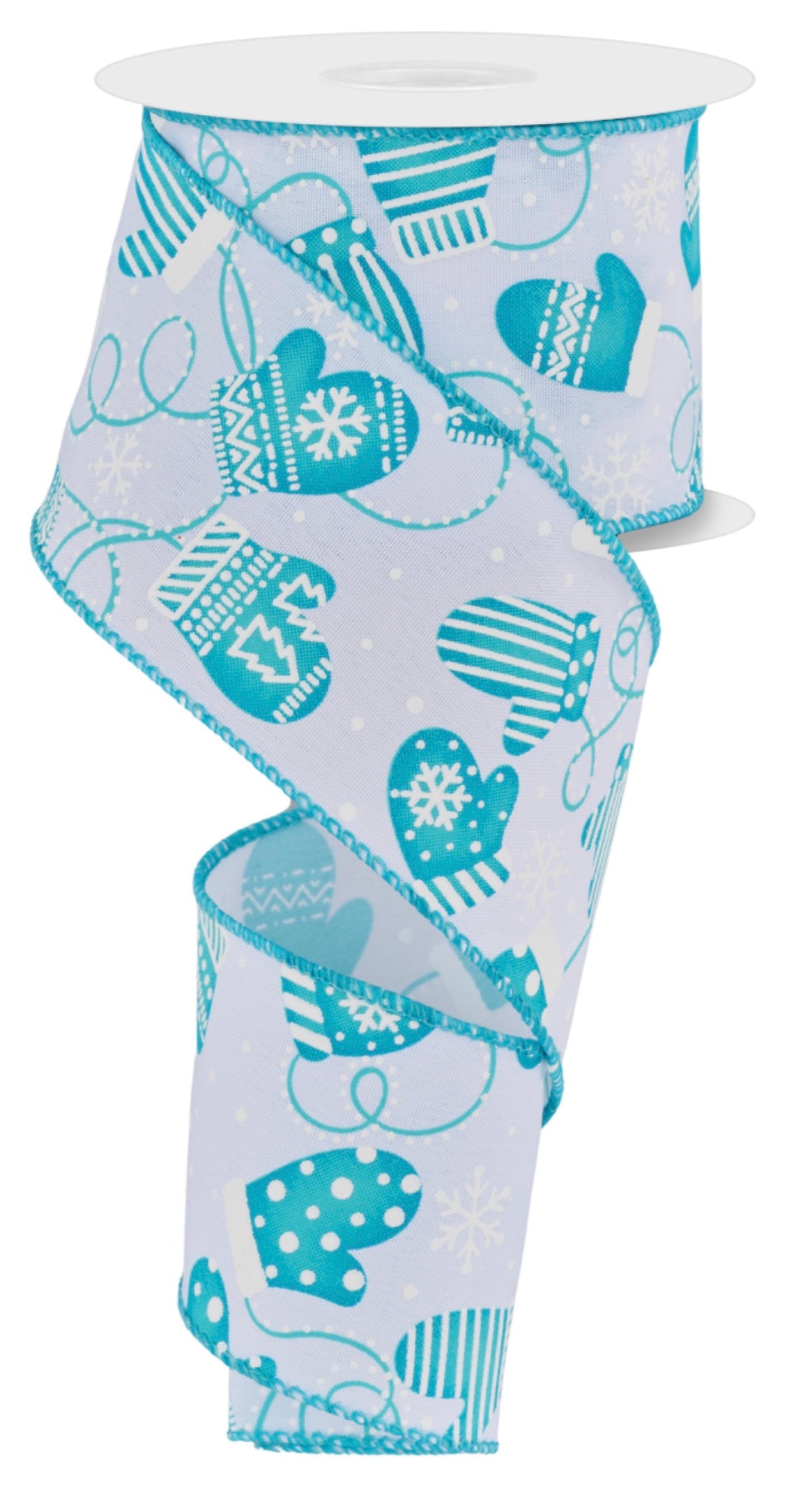 Wired White and Blue Winter Mittens Ribbon- 2.5”x10 Yards