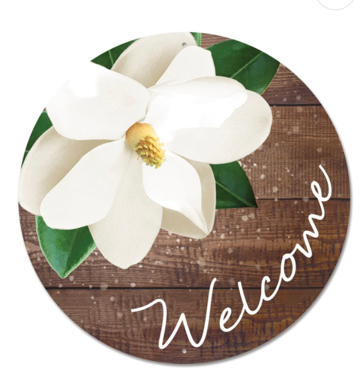 12" Round Metal Floral Welcome Wreath Sign