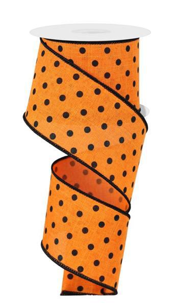 Wired Orange with Small Black Dots Ribbon- 2.5”x10 Yards