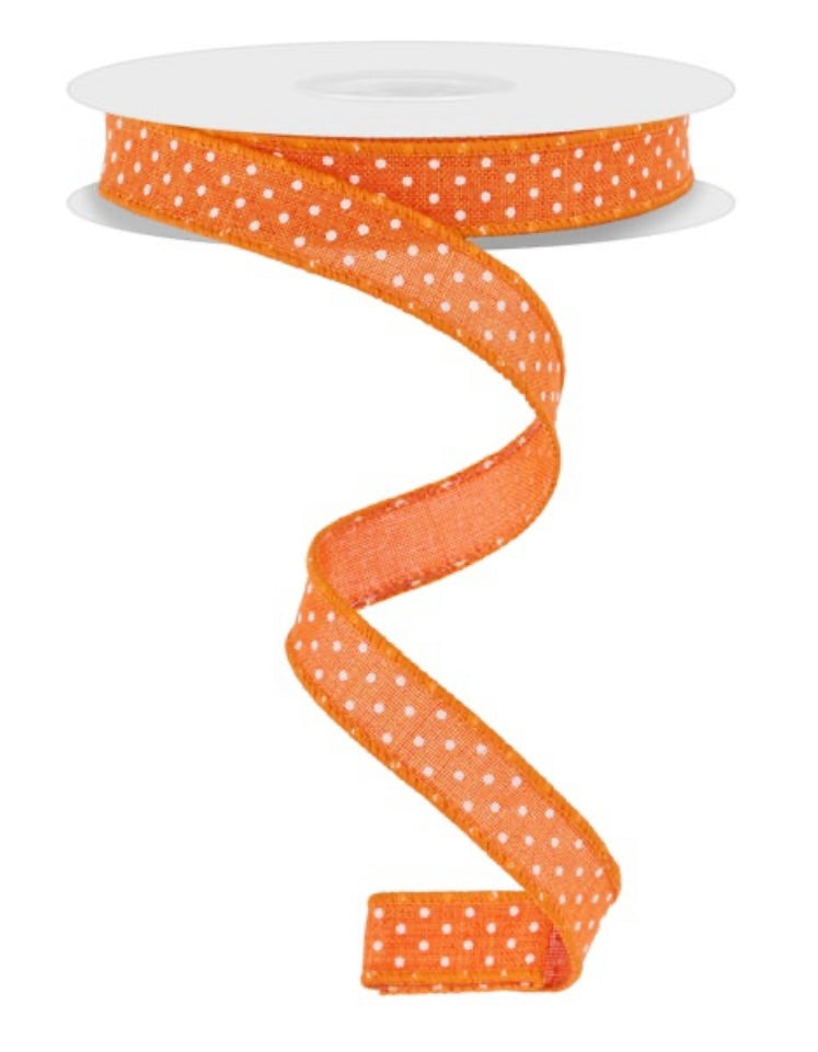 Wired Orange with Small White Dots Ribbon- 5/8”x10 Yards