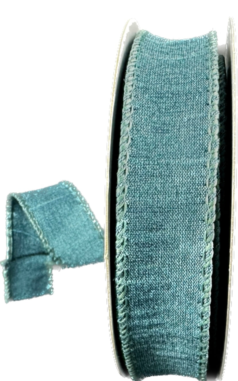 Wired Smoke Blue Faux Dupioni Ribbon- 7/8”x10 Yards