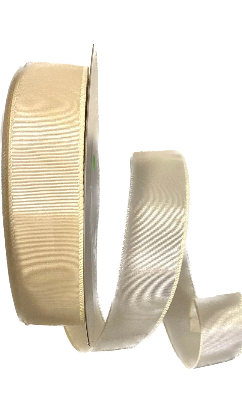 50 Yards - 1.5” Wired Cream Ribbed Satin Ribbon