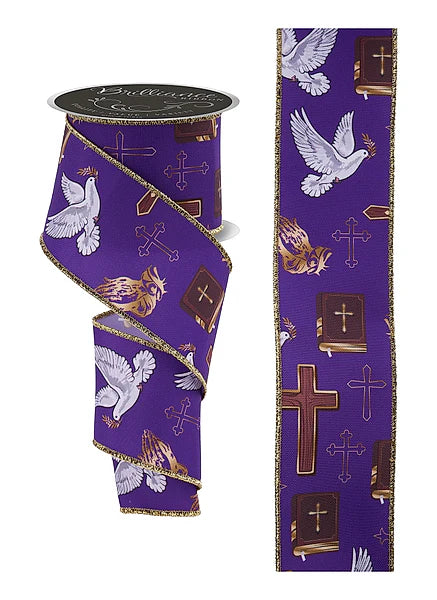 Wired Cross/Dove/Pray Ribbon- 2.5”x10 Yards