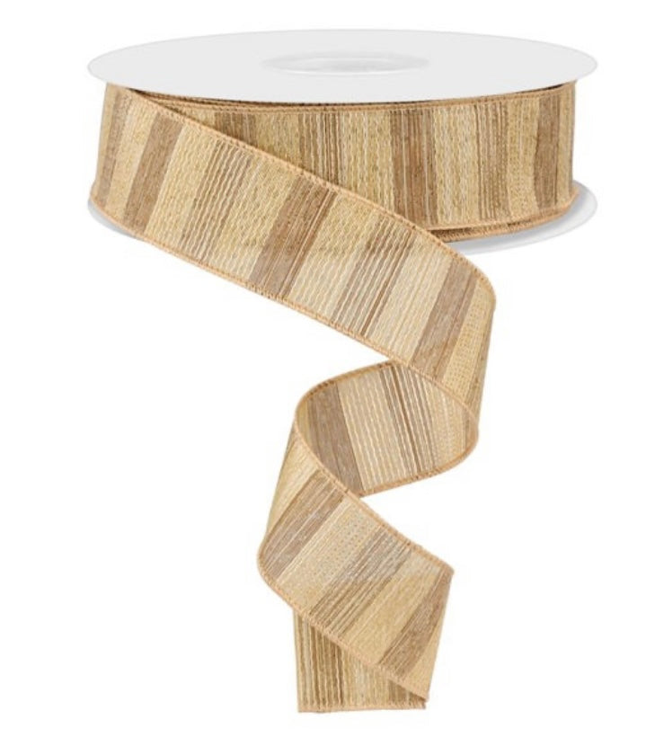 Wired Beige, Natural, and Gold Woven Metallic Lines Ribbon- 1.5”x50 Yards