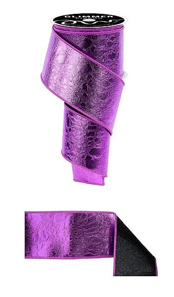 Wired Purple and Black Water Dot/Sparkle Fused Ribbon-2.5”x10 Yards