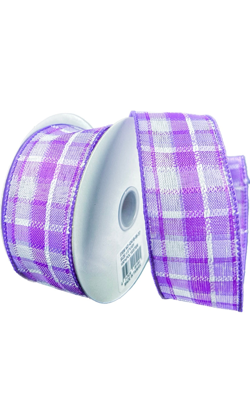 Wired Lavender and White Kentini Plaid Ribbon-1.5”x10 Yards