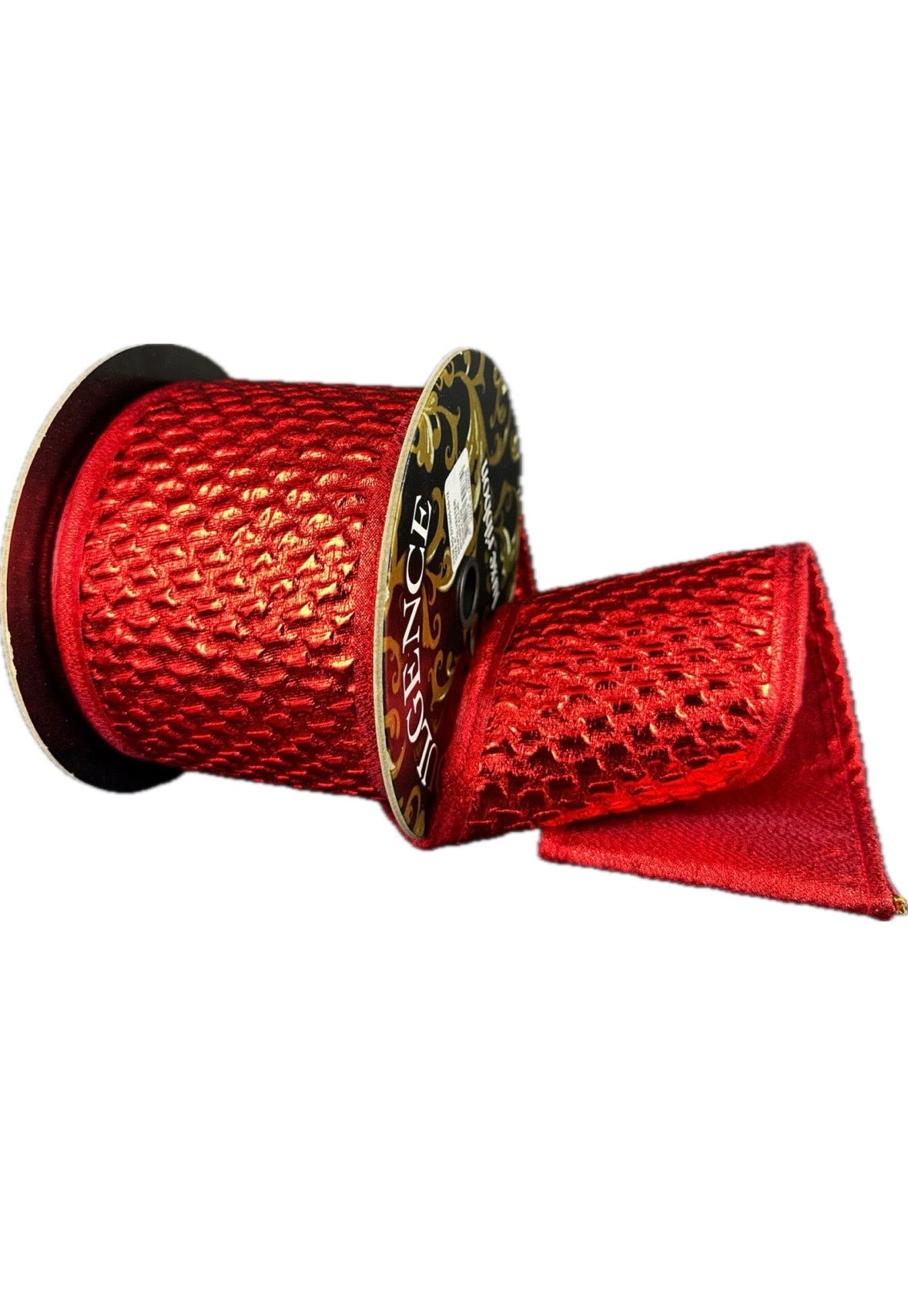 Wired Red Scale Metallic/Red Back/Puffy Edge Ribbon- 4”x5” Yards
