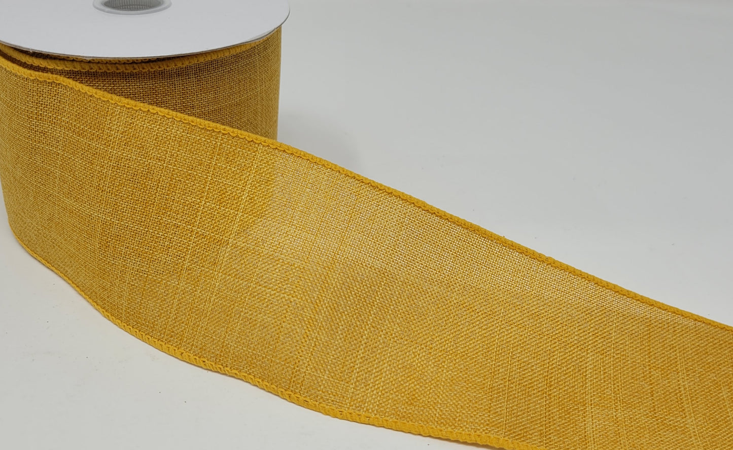 10 Yards - 2.5” Wired Mustard Yellow Linen Ribbon