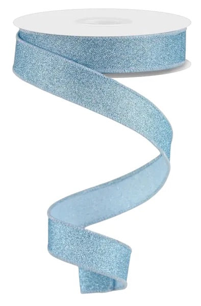 10 Yards - 7/8” Wired Light Blue Glitter Ribbon