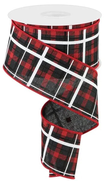Wired Black, White, and Red Check Ribbon- 2.5” x10 Yards
