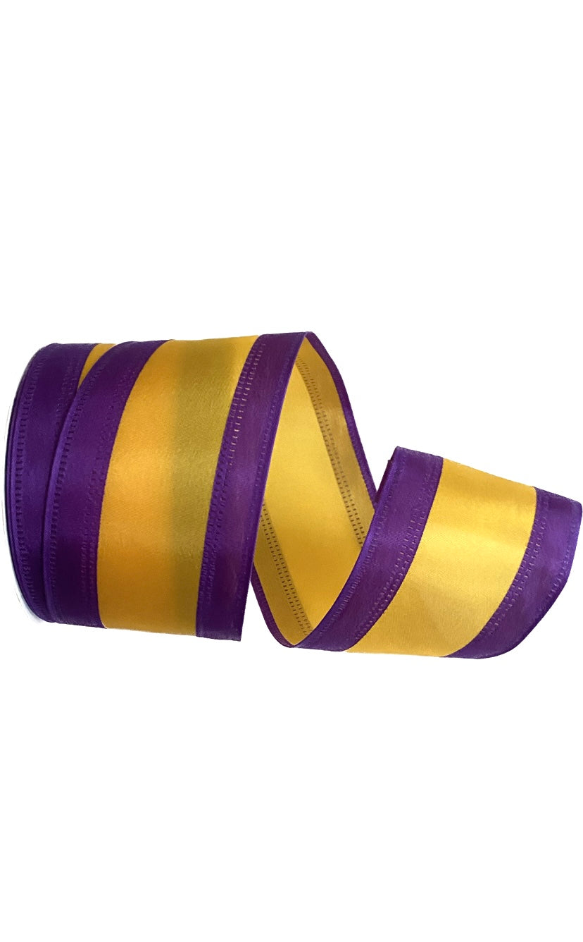 Wired Purple and Golden Yellow Stripe Satin Ribbon-2.5”x10 Yards
