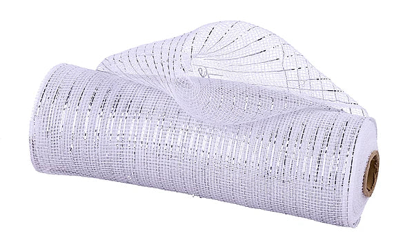 10 inch x 10 Yards White with Silver Foil Mesh