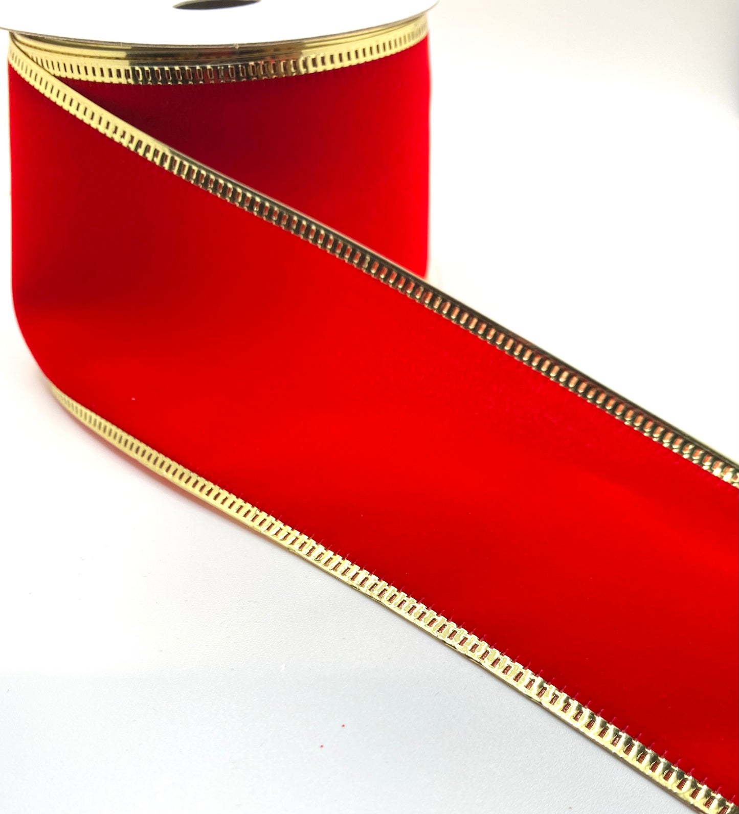 10 Yards - 2.5” Wired Red Velvet Gold Trim Ribbon