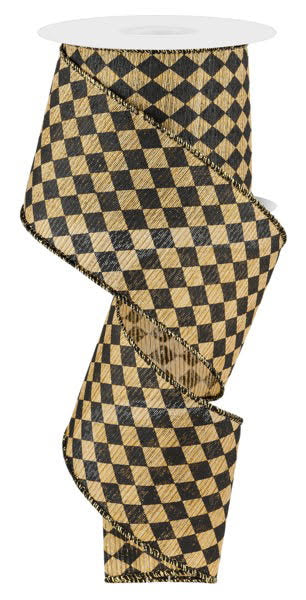 Small Black and Gold Bright Metallic Harlequin Ribbon- 2.5”x10 Yards