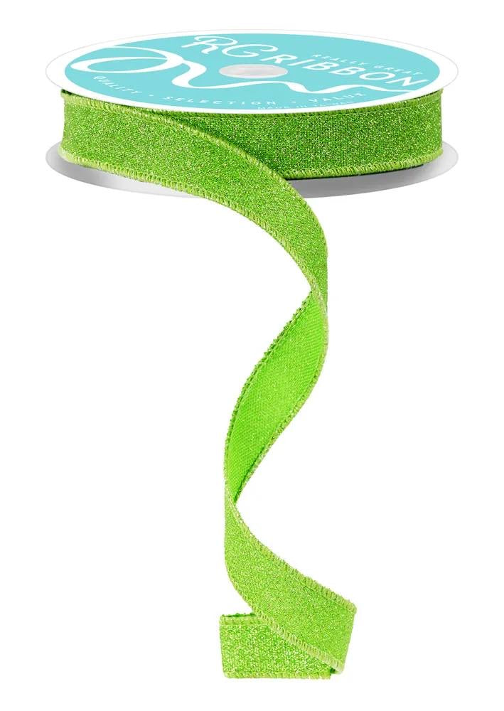 10 Yards - 5/8” Wired Lime Green Glitter Ribbon