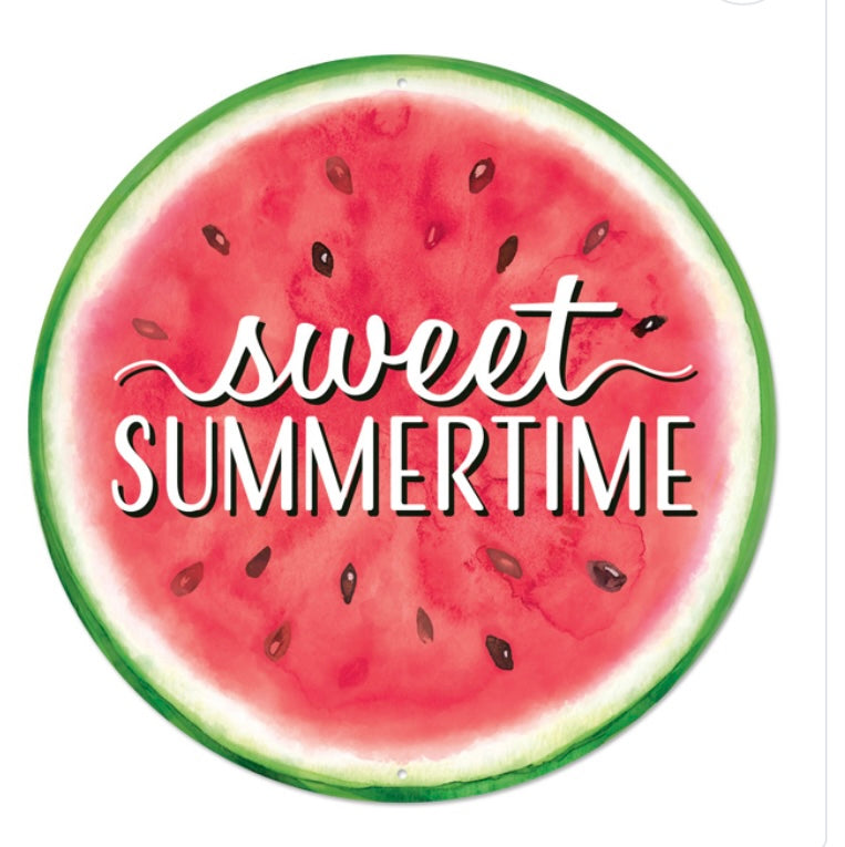 12" Round Metal Sweet Summertime Watermelon Wreath Sign