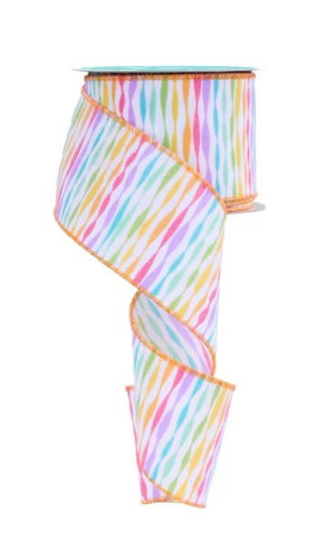 Wired Pastel Twisted Stripe Rainbow Ribbon-2.5”x10 Yards