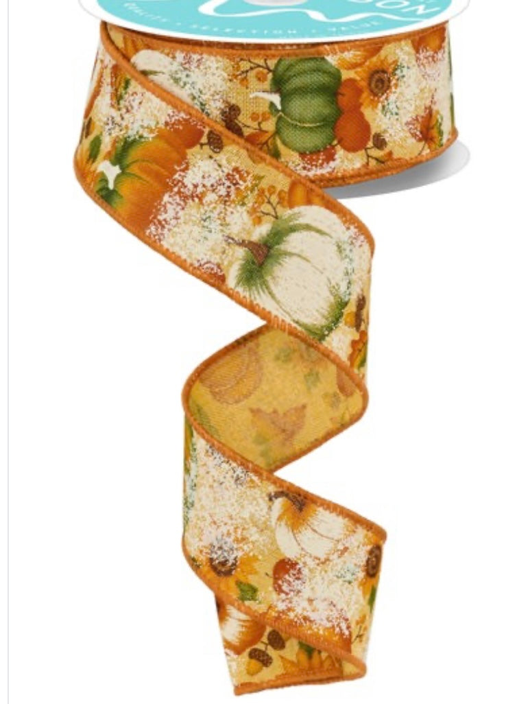 10 Yards - 1.5” Wired Fall Pumpkin Sunflower Acorn Ribbon