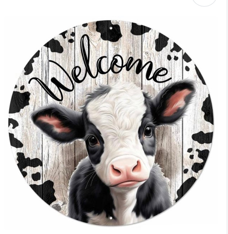 Welcome Cow Wreath Sign-12” Round