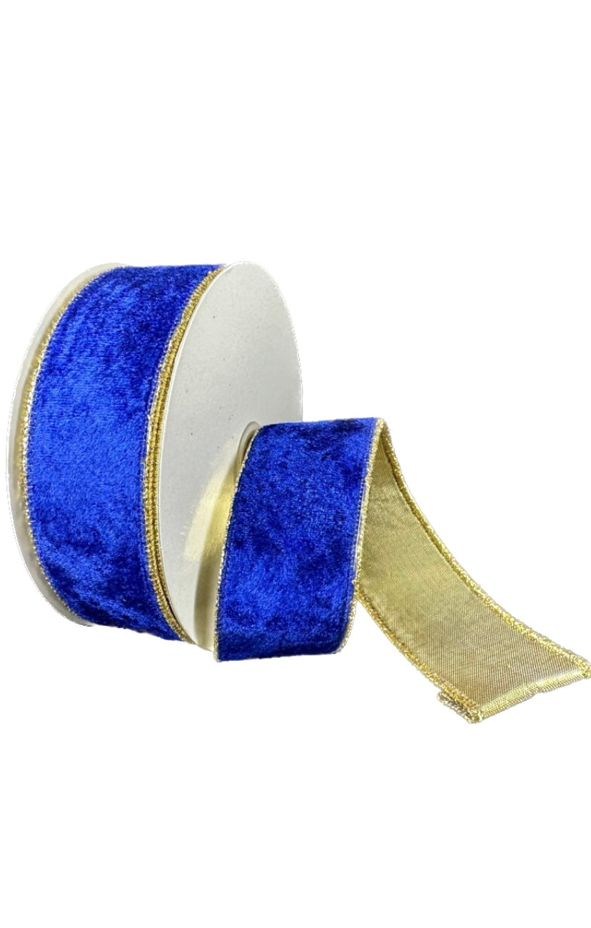 Wired Deep Blue Crushed Velvet Ribbon-1.5”x10 Yards